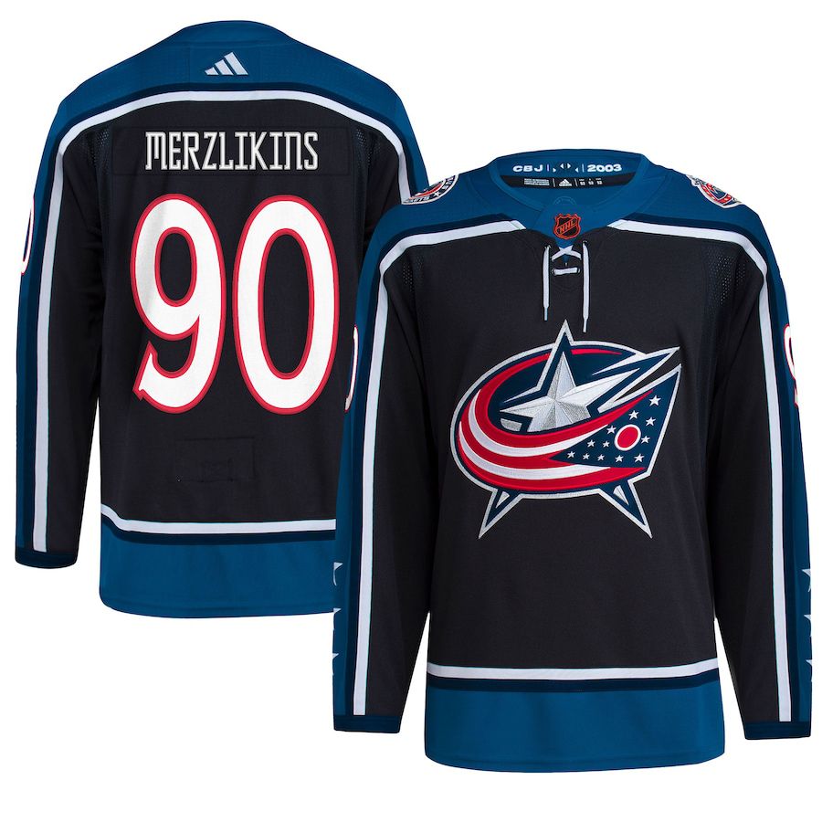 Men Columbus Blue Jackets #90 Elvis Merzlikins adidas Black Reverse Retro Authentic Player NHL Jersey
